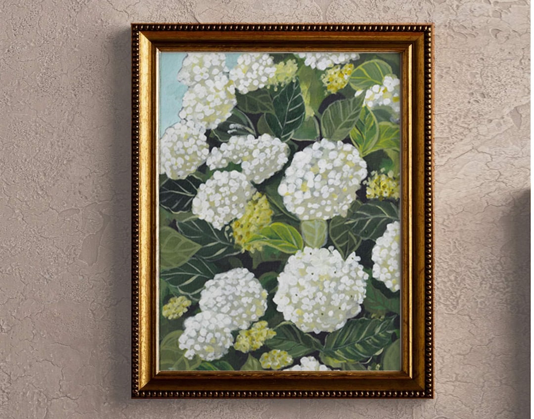 White Hydrangea Print Botanical Wall Art Display Living Room Decoration ...