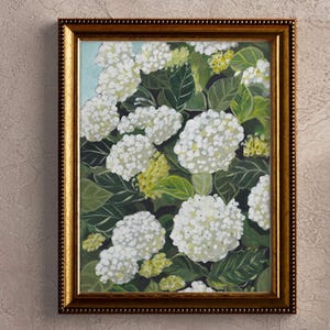 White Hydrangea Print Botanical Wall Art Display Living Room Decoration Piece Floral Painting Elegant Home Decor Accent Kitchen Art