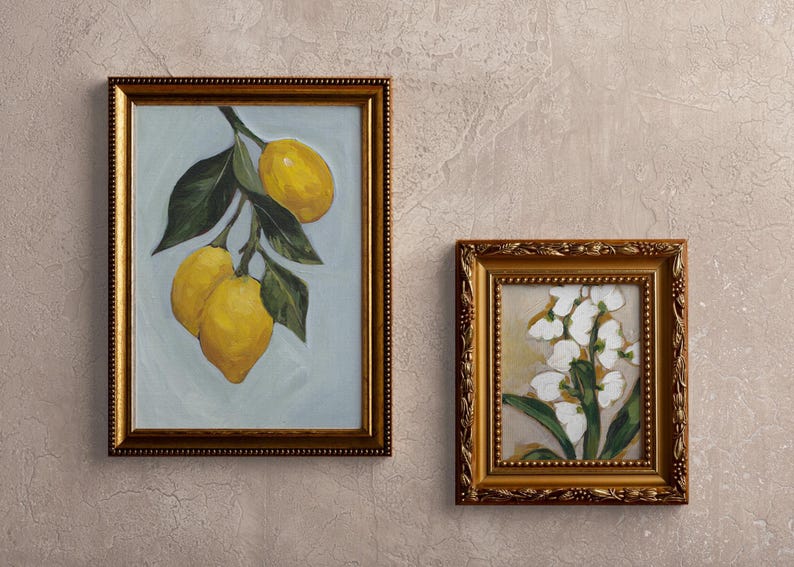 Kitchen Wall Art Lemon Branch Print Botanical Nature Painting Dining Room Decoration Elegant Yellow Citrus Artwork Classic Vintage Illustration Fine Art Reproduction Premium Quality Archival Ink Matte Photo Paper Bright Finish Home Decor