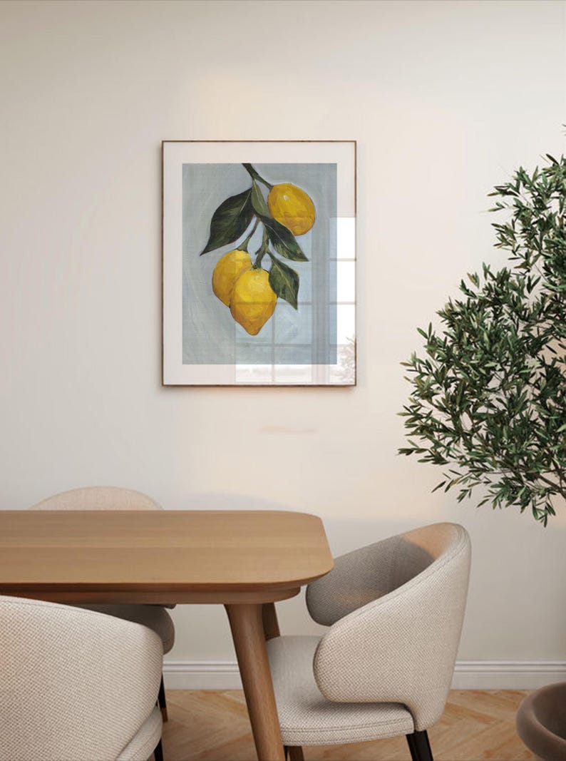 Lemon Branch Print Botanical Kitchen Wall Art Nature Painting Acrylic Technique Classic Fine Vintage Illustration Citrus Artwork Yellow image 7
