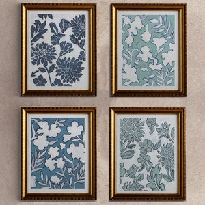 Coastal Floral Art Print Set – Blues Giclée Prints (Unframed)