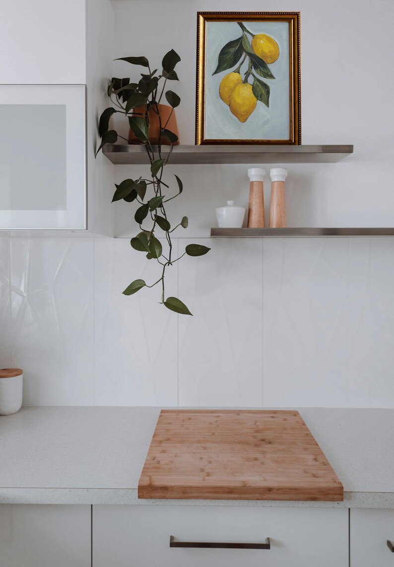 Minimal Chic Lemon Branch Print Botanical Kitchen Wall Art Elegant Dining Room Decoration Yellow Citrus Artwork Vintage Illustration Nature Painting Acrylic Technique Classic Fine Art Premium Quality Archival Ink Matte Paper Bright Finish