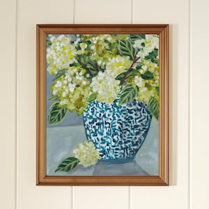 Hydrangea Art Print – Floral Still Life in Blue Vase
