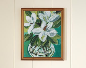 Impression d'art Magnolia - Peinture acrylique de fleurs dans un vase