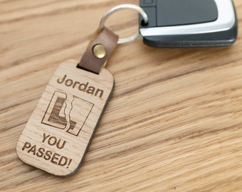 Personalised 'You Passed!' Driving Test Keyring Wood Engraved - Perfect for Learners Teenagers Celebration Congratulation New Driver