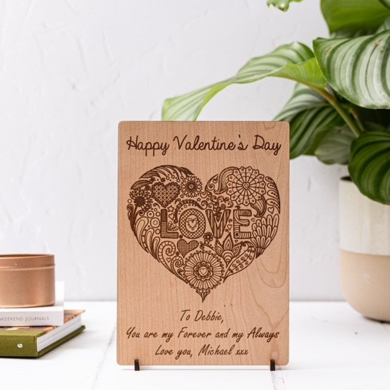 Personalised Valentine's Card Heart Wood Engraved Card Special Handmade wooden card Husband, Wife, Fiance, Girlfriend Valentines Day image 6