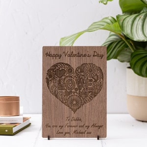 Personalised Valentine's Card Heart Wood Engraved Card Special Handmade wooden card Husband, Wife, Fiance, Girlfriend Valentines Day image 2