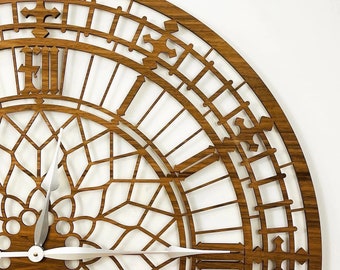 Handmade Wooden Big Ben Silent Wall Clock Up to 90cm in Oak, Cherry or Walnut - Silver or Gold Hands