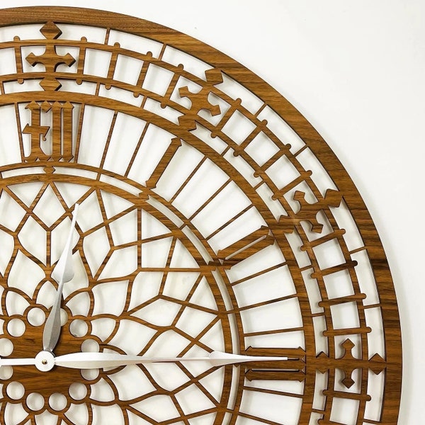 Handmade Wooden Big Ben Silent Wall Clock Up to 90cm in Oak, Cherry or Walnut - Silver or Gold Hands