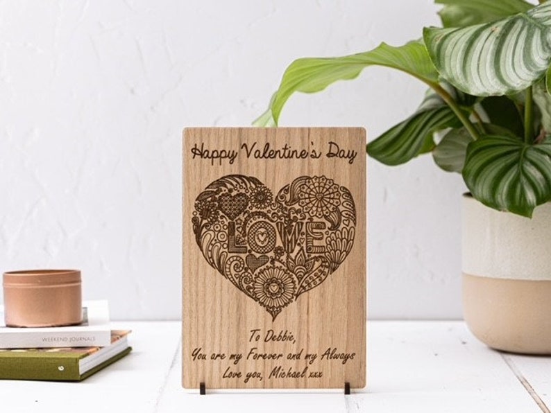 Personalised Valentine's Card Heart Wood Engraved Card Special Handmade wooden card Husband, Wife, Fiance, Girlfriend Valentines Day image 5