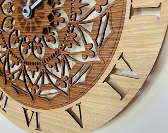 Handmade Wooden Silent Two-tone Wall Clock Up to 90cm in Oak, Walnut or Cherry - Silver or Gold Hands