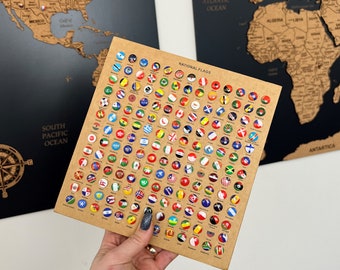 World Flag Wall Art Travel Map Push Pins / Drawing pins - Countries, US American States, Canada Provinces, Australia States