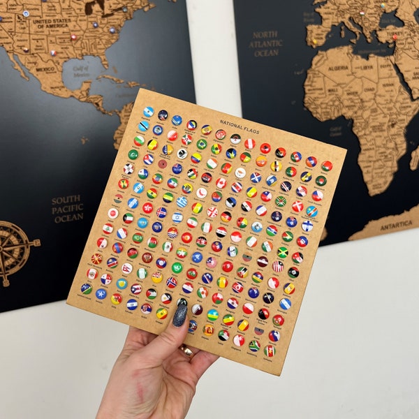 Wereldvlag Wall Art Reiskaart Push Pins / Punaises - Landen, Amerikaanse Amerikaanse staten, Canadese provincies, Australische staten