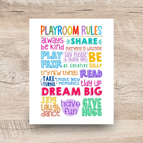 Playroom Rules Printable Wall Art, Kids Room Decor, Rainbow Playroom Sign, Colorful Printable Wall Art Print, Classroom Homeschool Poster