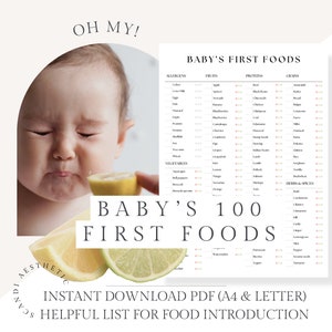 Baby 100 eerste voedseltracker, dagboek voor babyvoeding, logboek voor babyvoeding, door baby geleid spenen, voedselgrafiek, voedingsdagboek, 100 voedingsmiddelen vóór 1 jaar, vaste babystoffen