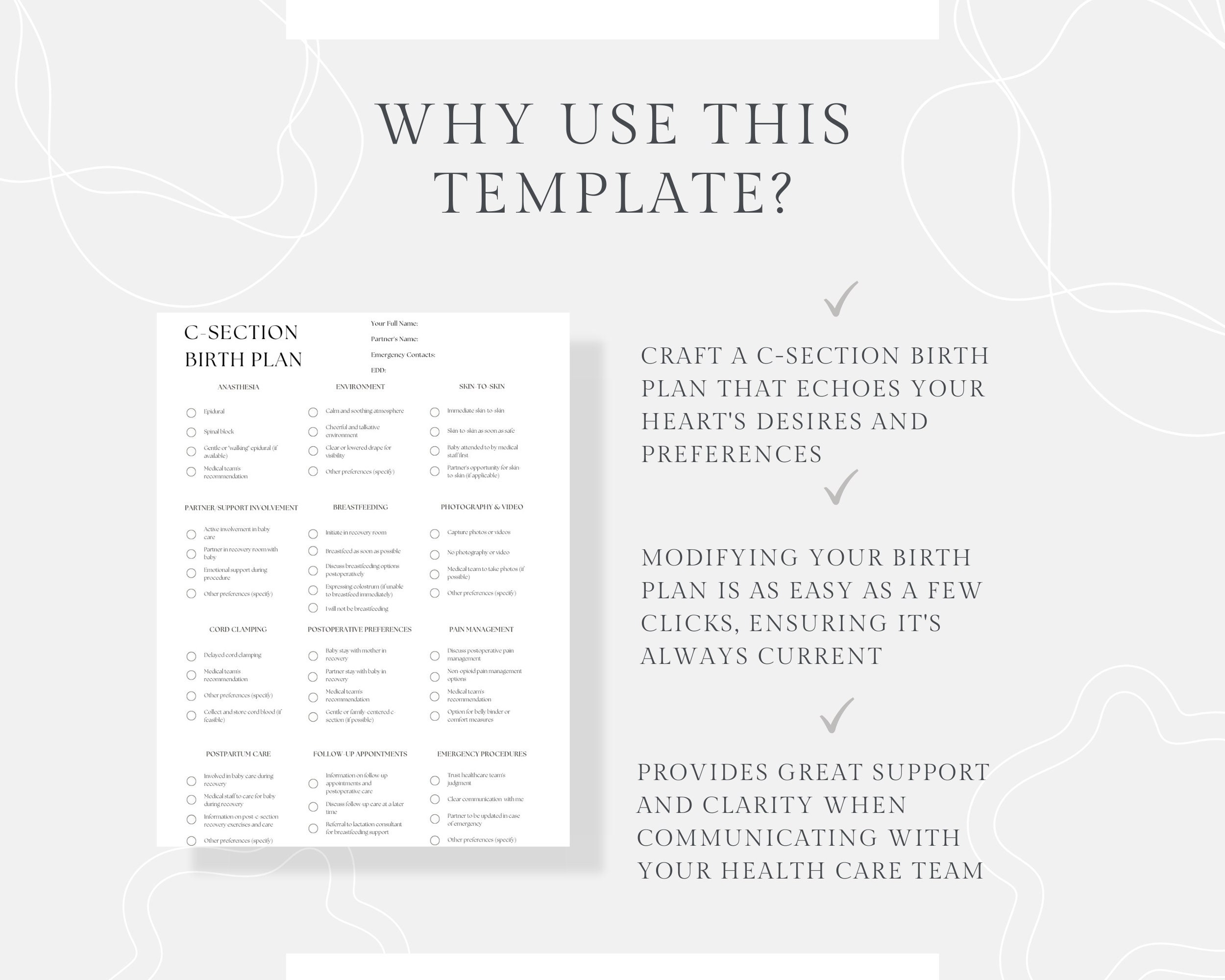 C section Birth Plan Template Cesarean Birth Plan Gentle C section