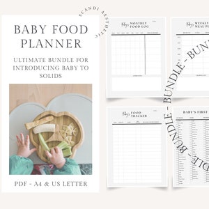 Babymaaltijdplanbundel, maaltijdplan voor peuters, babyvoedinglogboek, solide tracker, 100 voedingsmiddelen vóór 1, BLW-grafiek, babyvoedingtracker