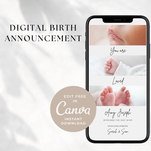 Digital Birth Announcement, Baby Announcement Template, Newborn Baby Announcement, Mobile Baby Announcement ecard