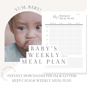 Wekelijks maaltijdplan voor baby, babymaaltijd planningssjabloon, BLW spenen, babyvoeding dagboek, 100 vóór 1, wekelijkse maaltijdplanner, BLW,