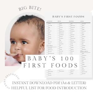 Baby First Foods Tracker, Baby Solids, Voedsellogboek Dagboek, Babyvoeding Grafiek, Spenen Checklist Planner, 100 Eerste Voedingsmiddelen vóór 1