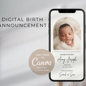 Digitale Geburtsanzeige, Baby-Ankündigungs-Vorlage, Neugeborenen-Babyankündigung, Mobile-Baby-Ankündigung ecard