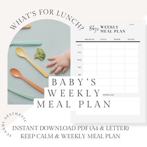 Baby Meal Planner Template, Baby Led Weaning Calendar, Weekly Meal Planner for Babies, Weaning, Baby Solids Tracker, 100 First Foods