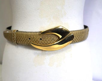 Vintage echt Schlangenhaut Ledergürtel mit Gold Ton Schnalle Morgan Stanley Taiwan
