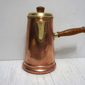 Vintage Copper and Brass Coffee Pot with Wood Handle
