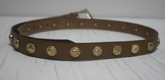 Vintage Leather Belt with Gold Tone Lion Head Med… - image 5