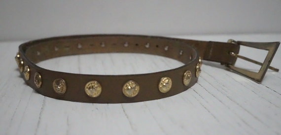 Vintage Leather Belt with Gold Tone Lion Head Med… - image 6