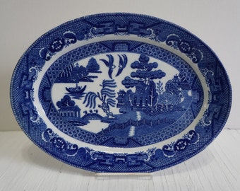 Vintage Blue Willow Platter: Japanese Blue and White China (1921-1941)