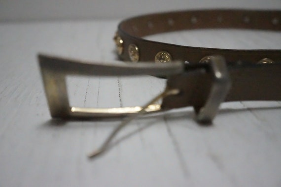 Vintage Leather Belt with Gold Tone Lion Head Med… - image 3