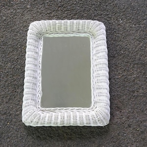 Vintage White/Off White Framed Rectangular Wicker Wall Mirror
