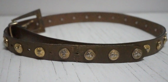 Vintage Leather Belt with Gold Tone Lion Head Med… - image 4