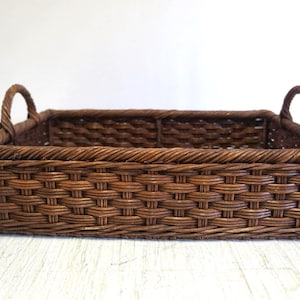 Vintage Rectangular Rattan Serving Tray  Storage Basket with handles