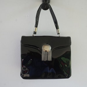 Monedero vintage de piel de charol Crown Lewis, bolsos y carteras negros