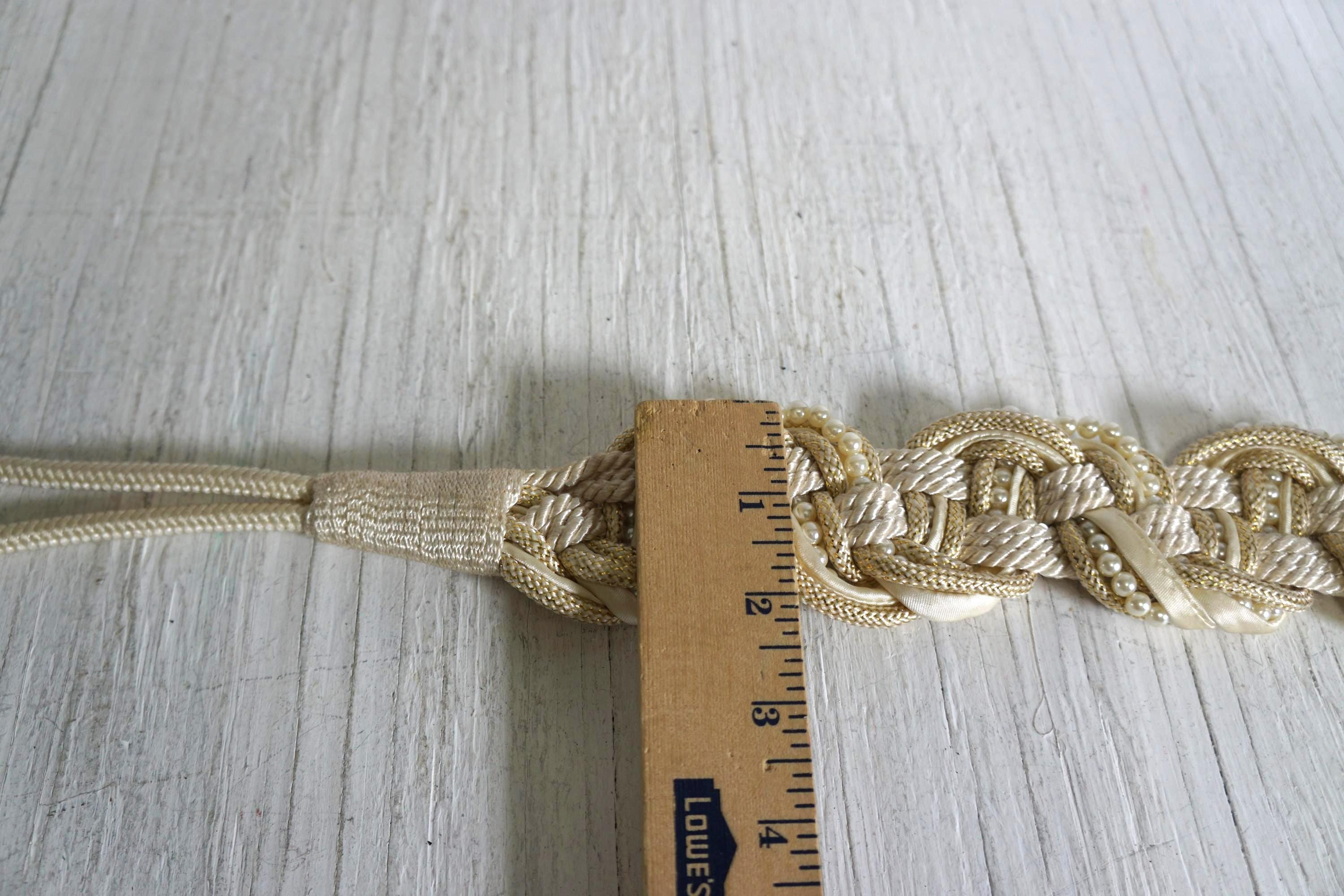 Motion East Braided Faux Pearl Rope Belt Womens Size S/M Beige 34 in Vintage Cream Braided Rope Belt: Faux Pearl & Gold Cinch, 30  main image 3
