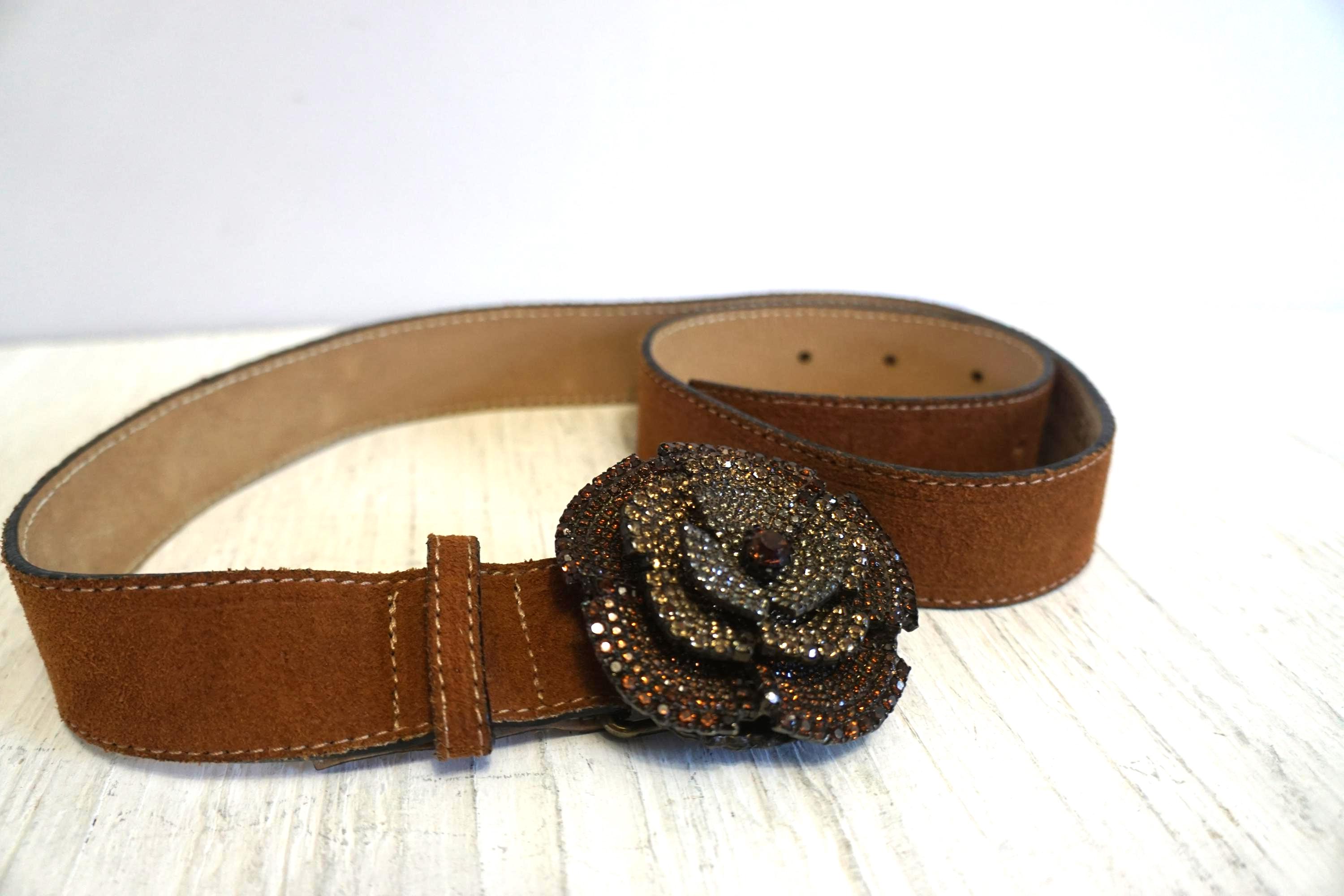 Vintage LEATHEROCK Genuine Brown Leather Belt With Faux  display picture 2