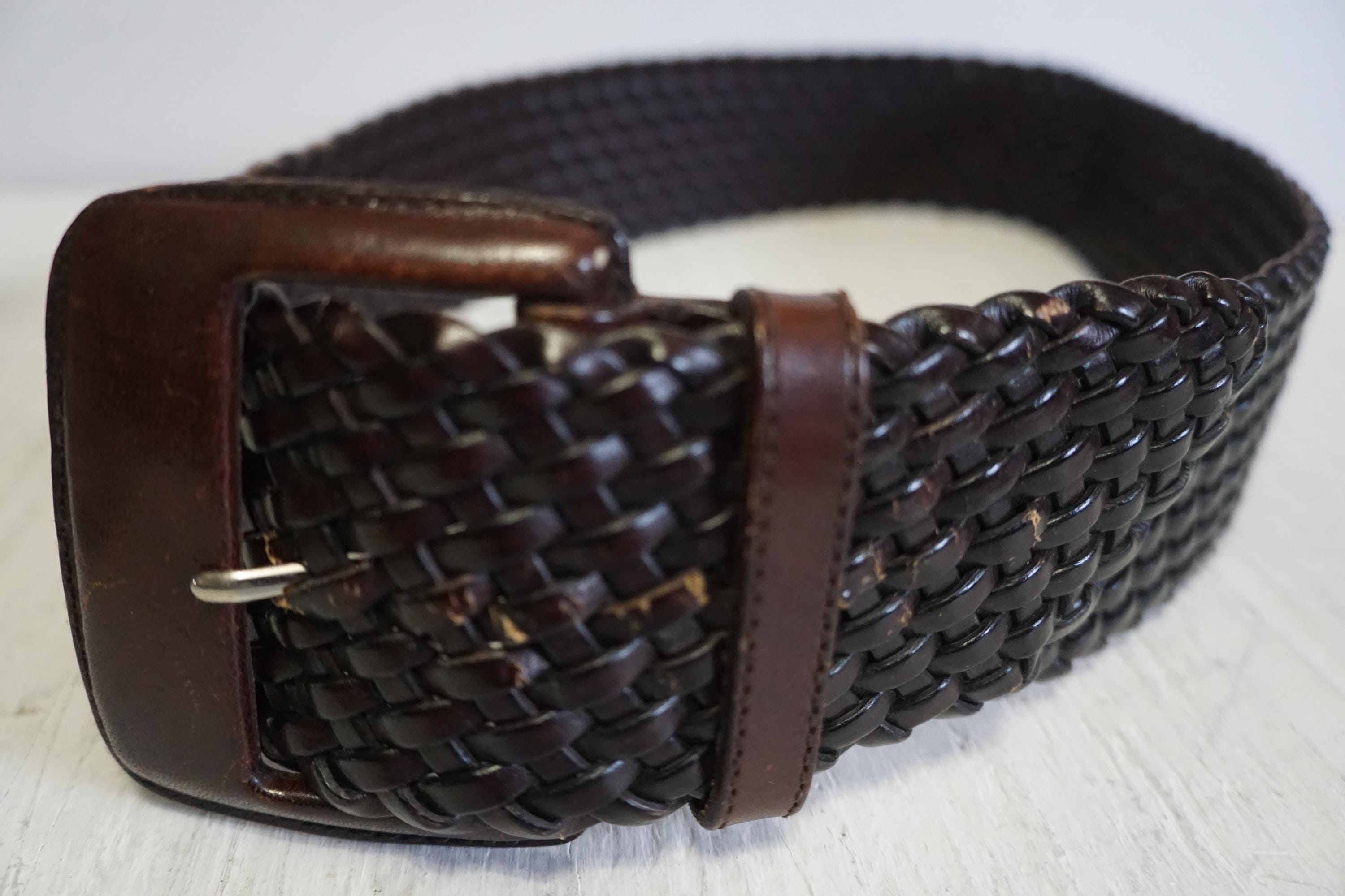 Vintage Bohemian WOVEN Unisex Distressed Brown Leather Belt sz L / XL HORIZON - Lejon Belts main image 3