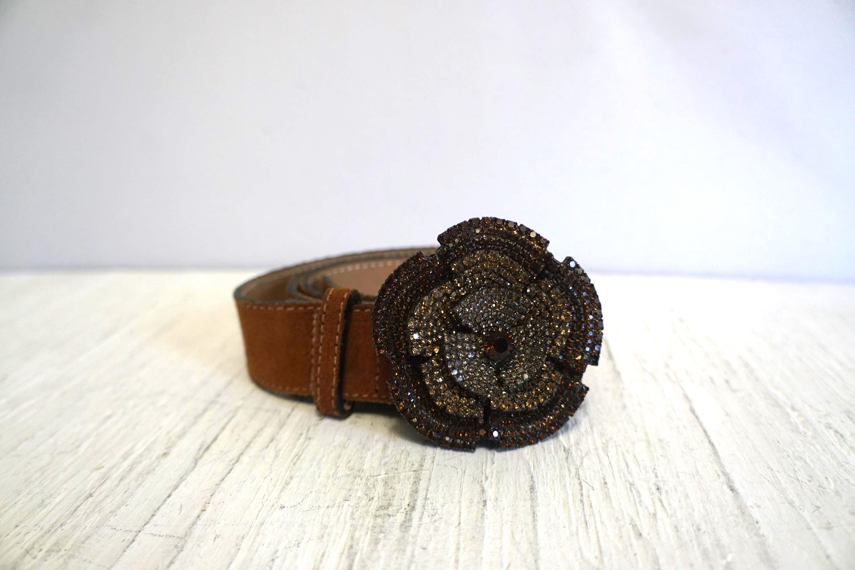 Vintage LEATHEROCK Genuine Brown Leather Belt With Faux 