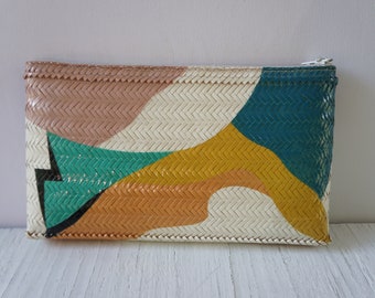 Borsa a mano vintage astratta in paglia e vimini