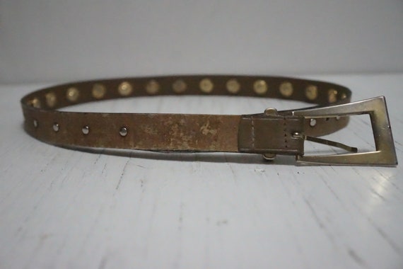 Vintage Leather Belt with Gold Tone Lion Head Med… - image 2
