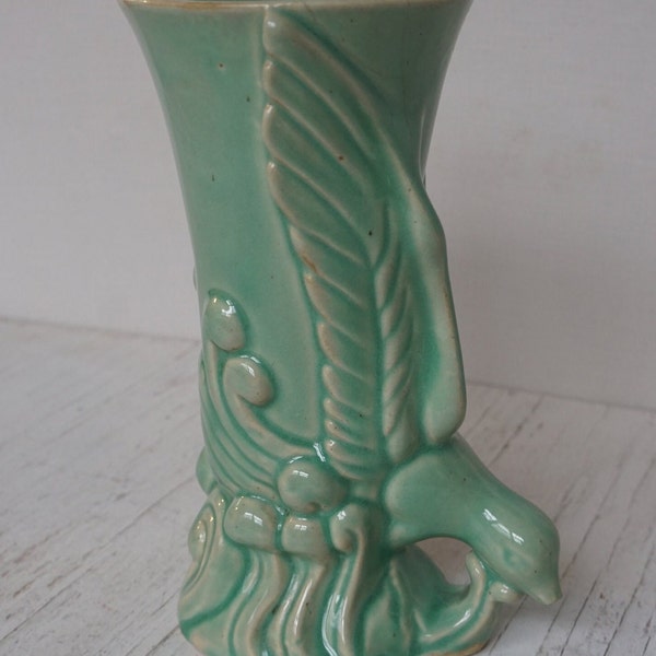 Vintage Morton Pottery Bird of Paradise Flower Vase Swooping  Bird Vase Aqua/Green