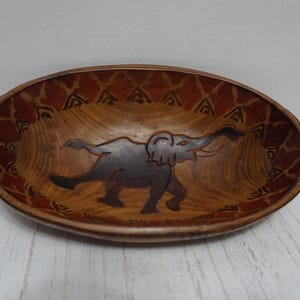 Vintage Wooden Hand carved and Handpainted Oval Elephant Bowl