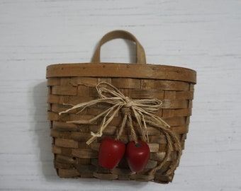 Vintage Cottagecore Wood Wall Hanging Basket