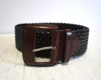 Y2K Bohemian Wide Leather Woven Hip Belt W/ Fringe in Black  display picture 3