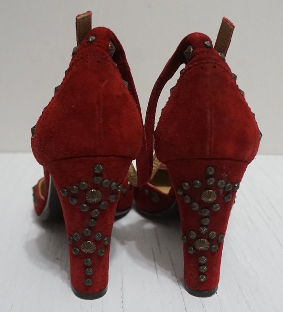 Ladies Vintage Shoes Red Suede and Leather Studde… - image 2