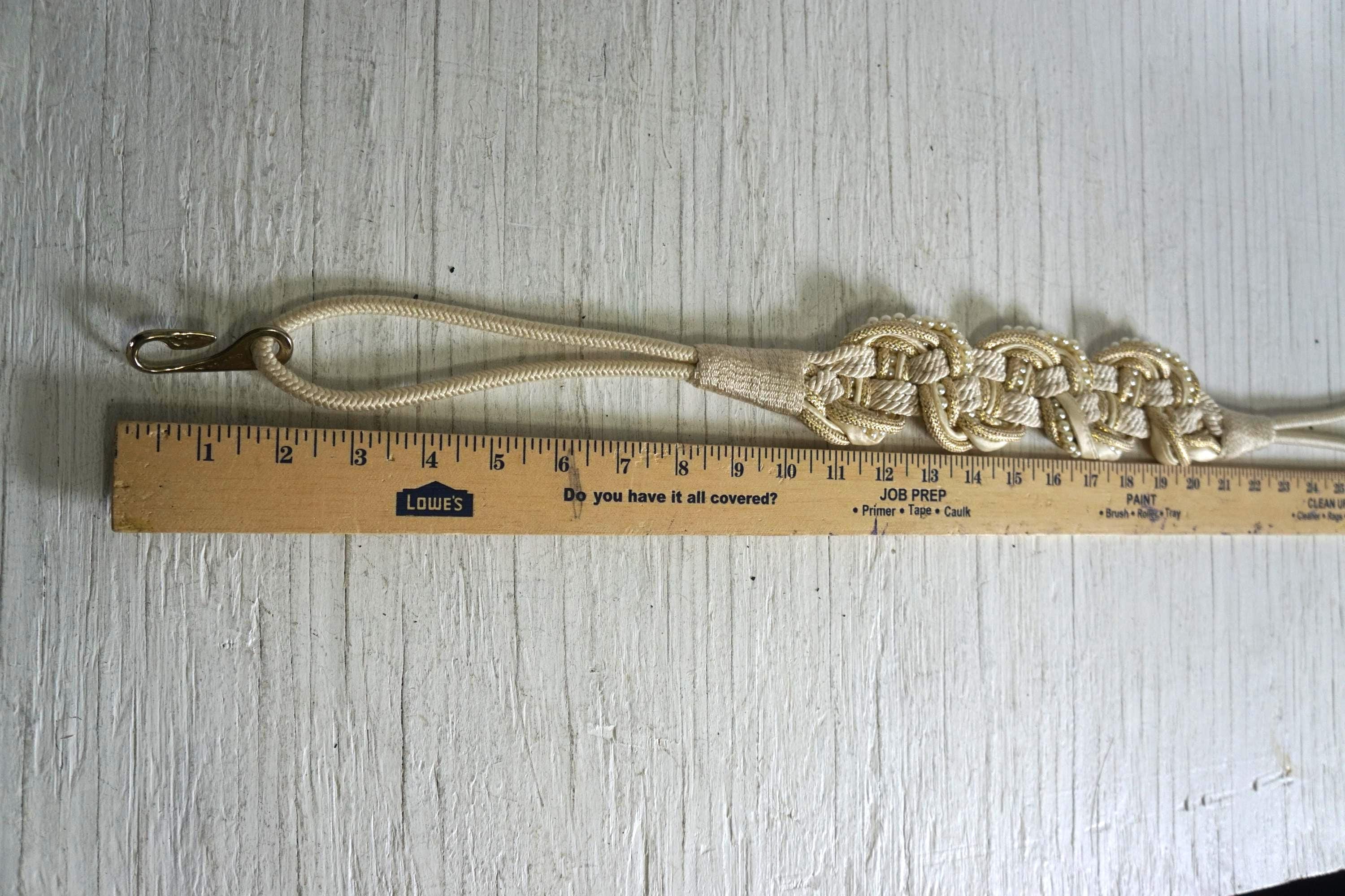 Vintage Cream Braided Rope Belt: Faux Pearl & Gold Cinch, 30  display picture 3