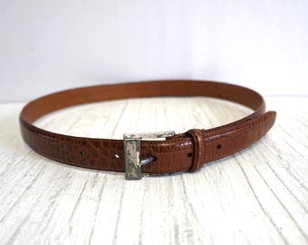 Vintage Lauren Ralph Lauren Wide Black Croc-embossed Italian  display picture 3