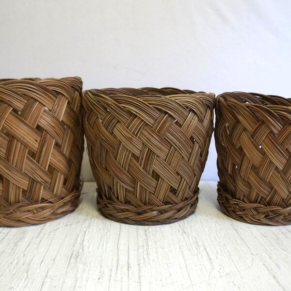 Set of 3 Woven Rattan Willow Nesting Baskets/ Planter Baskets